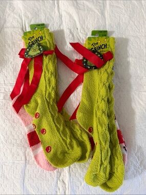 The Grinch Plush Crew Socks - Lime Green with Red Accents